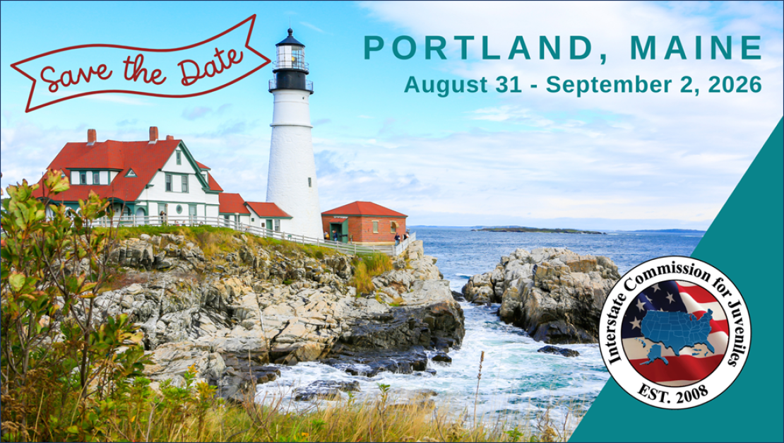 Image of lighthouse on the coast of Maine with "Save the Date" and "Portland Maine August 21-September 2, 2026"